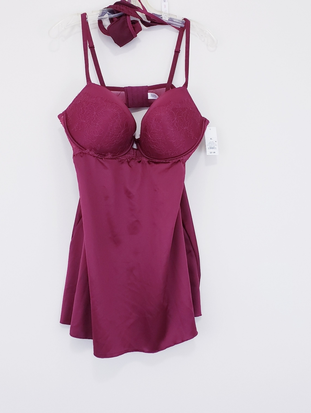 Gillian & O'Malley Burgundy Satin Push-Up Babydoll Lingerie Size XL New NWT